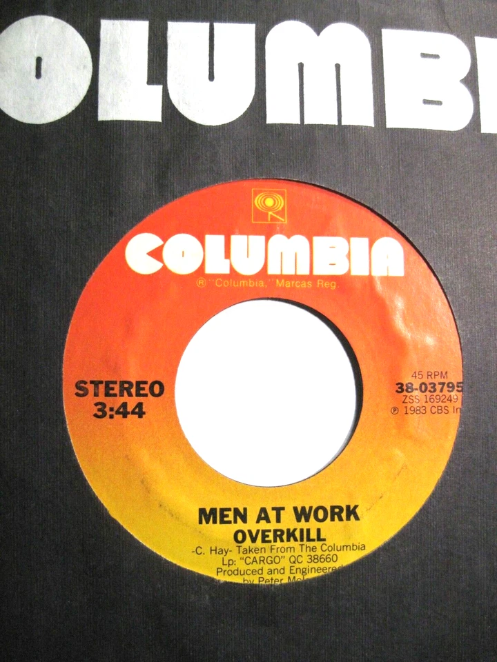 MEN AT WORK * 45 * Overkill * 1983 * NICE UNPLAYED MINT * USA ORIGINAL Columbia - Image 1 of 1