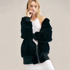 FREE PEOPLE Turn Up Hooded Faux Fur Oversized Jacket Sz XS Zip Teddy Mink Black - Picture 1 of 16