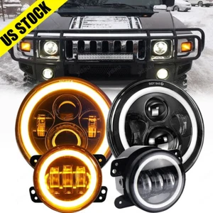 7inch LED Halo Headlights DRL & 4" Fog Lights Combo Fit For Hummer H2 H3 06-10 - Picture 1 of 14