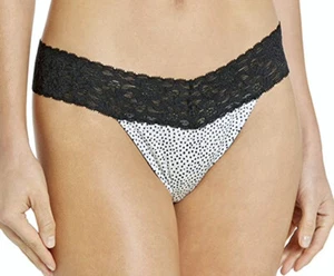 MAIDENFORM Comfort Dream Lace Twinkle Black White Thong Panty Womens Sz S / M - Picture 1 of 7