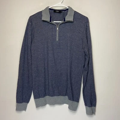 Suéter Pullover Kinross Hombres XL 1/4 Cremallera Seda Cachemira Azul Cálido Capa Manga Larga Foto 1 de 4