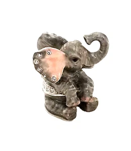 Hungry Elephant Pewter Bejeweled Hinged Miniature Trinket Box Kingspoint - Picture 1 of 3
