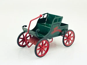 Vintage Green Red Christmas Holiday Decoration Tin Steering Reindeer Carriage - Picture 1 of 6