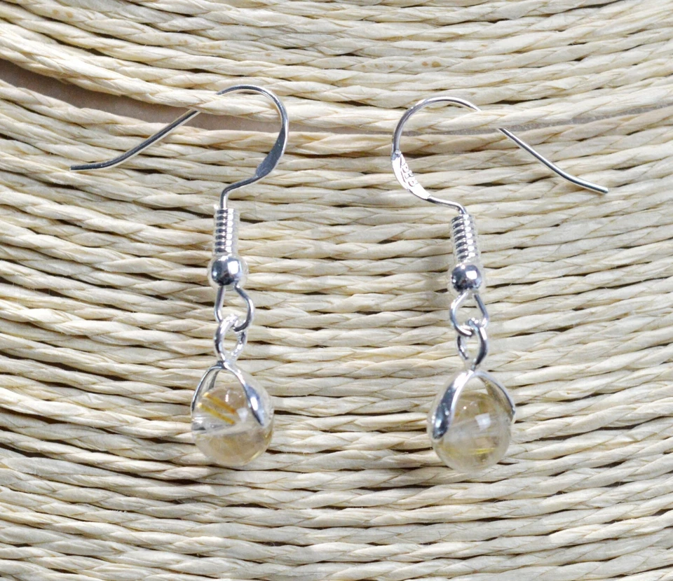 Quarz Rutil - Ohrringe Ohrhänger Perle 6mm - Silber 925 - Bild 1 von 1