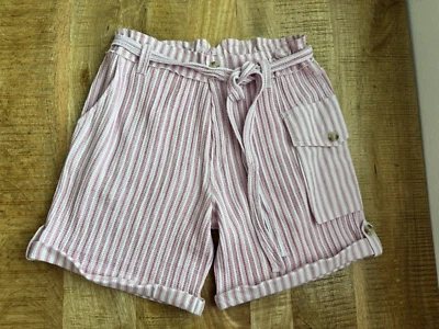 Pantalones Cortos Free People One Harrison Rojo Rayas Bolsillos Cinturón Bermudas Pequeñas Foto 1 de 4