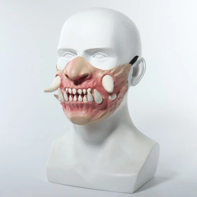 2021 Horror Zombie Fangs Mask Demon Knight Kabuki Oni Ninja Half Face Mask Props - Image 1 of 4