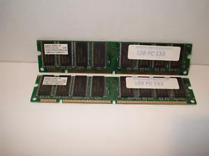 2 STICKS HYNIX MEMORY 128MB SDRAM PC133 MODEL # HYM71V16635HCT8R-H AA - Picture 1 of 5