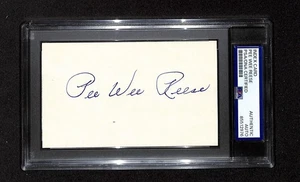 Pee Wee Reese Signed Unlined 3x5 Index Card HOF Dodgers PSA Auto Slab - Picture 1 of 2