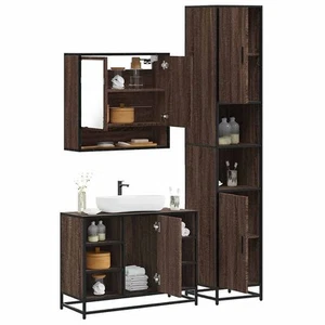 3 Piece Bathroom Furniture Set Brown Oak Engineered Wood - Picture 1 of 11