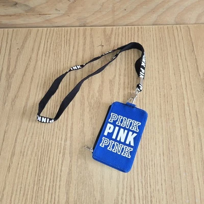 VICTORIA'S SECRET PINK LOGO LANYARD ID KEY HOLDER MINI WALLET IN BOLD BLUE Nwt - Image 1 of 4