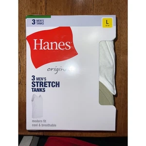 Hanes Men's Stretch Tank Tops, Black/Green/White, Size Large, New, 3 Pack - Picture 1 of 5
