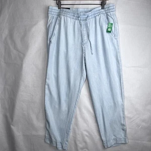 NWT Gap Women Easy Pants Ankle Sz L Chambray Drawstring Stretch Waist LYOCELL - Picture 1 of 14