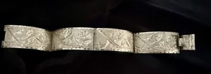 Taxco Mexico Sterling Silver Floral Panel Bracelet Ca. 1940s - Picture 1 of 3