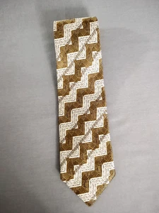 Ermenegildo Zegna Krawatte Gold Creme Abstrakt Geometrisch Hergestellt in Italien 57 Zoll Preppy - Bild 1 von 5