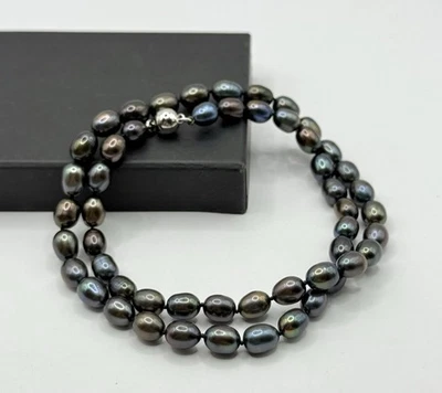 Echte schwarze Perlenkette 925Silber Magnetverschluss edel schimmernd - Bild 1 von 4