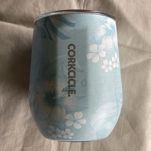 Corkcicle Tumbler 12 Oz Stemless Covered Wine Tumbler Blue White Luau Floral *BR - Picture 1 of 17