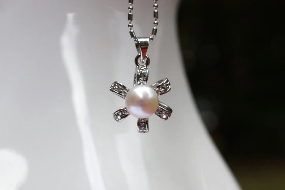 P021 Süßwasser Perlen Schmuck Anhänger ohne Halskette Perlenkette Weißgold PL - Bild 1 von 1