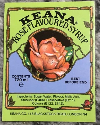 Syrup Bottle Label 1930's Vintage Original Keana Rose Flavoured Flavor NOS - Image 1 of 4