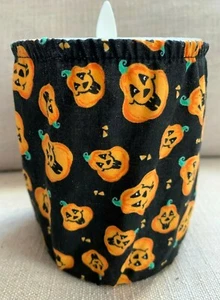 HALLOWEEN PUMPKIN CANDLE COVER CLOTH 5" TALL 4" WIDE (CANDLE NOT INCLUDED) - Picture 1 of 3