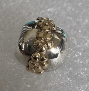 Authentic Pandora Saturn Flower Charm Sterling Silver & 14K Gold Retired Pandora - Picture 1 of 3