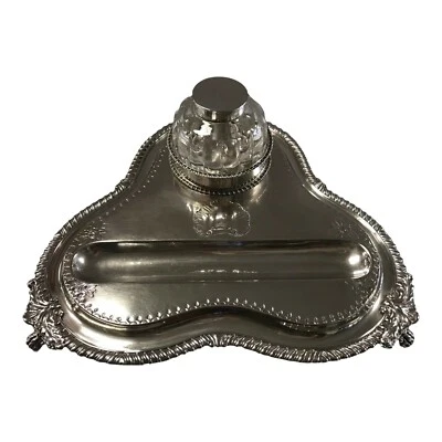 Tintero georgiano de plata de ley por Robert & Samuel Hennell, Londres 1816 Foto 1 de 4