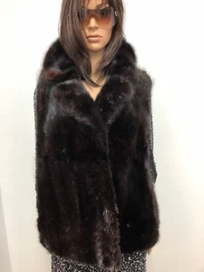 BROWN Muskrat FUR VEST MINK FUR Collar Sz. M - Picture 1 of 4
