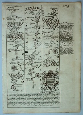 Оригинальная антикварная дорожная карта WLAES, RADNORSHIRE, CARMARTHENSHIRE, Bowen c.1724 - Изображение 1 из 2