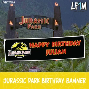 Personalized Jurassic Park-Themed Birthday Banner | Dino Party Decor 3.25" x 1" - Picture 1 of 2