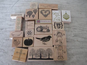 Lote de 21 estampillas de goma, respaldos de madera, tamaños surtidos, marcas surtidas, usadas en excelente estado - Imagen 1 de 5