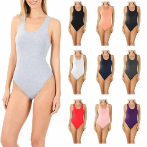 Womens One Piece Cotton Sleeveless Racerback Tank Leotard Bodysuit - Picture 1 of 32