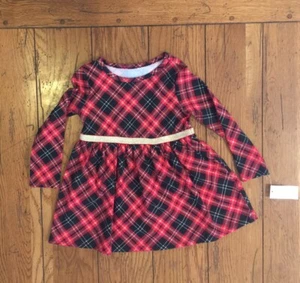Girls Holiday Plaid Red Black Metallic Gold Skater Dress Christmas Many Sizes - Picture 1 of 5