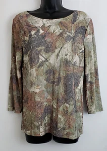 Coldwater Creek Oberteil Pullover geblümt braun grün 3/4 Ärmel Gr. M - Bild 1 von 9