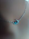NEW SILVER HALF MOON BLUE STONE NECKLACE Y2 / KV58  FREE POUCH
