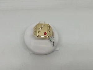 ANELLO UOMO SIGILLO CON CRISTALLO ROSSO IN ORO GIALLO 18KT 5,9 GR. N.24 (6904) - Foto 1 di 11