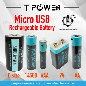 D Size / 9v /1.5V AA AAA 14500 size Rechargeable lithium Battery micro USB port - Picture 1 of 7