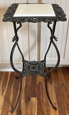 19th Century Antique Victorian Cast Iron Marble Top Lamp Table Plant Stand VTG - Image 1 of 4