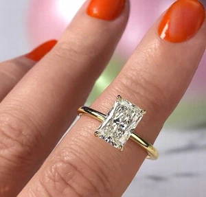 2.0CTW IGI Certified Emerald Cut Lab Diamond Prong Set 14k Gold Diamond Ring - Picture 1 of 12