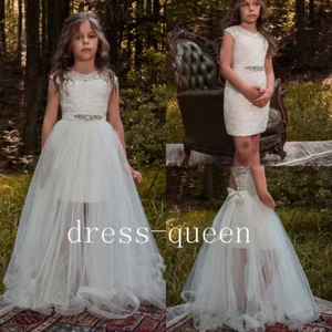 Pretty Ivory Flower Girl Dresses For Weddings Teens Pageant Dress Overskirt Gown - Picture 1 of 8