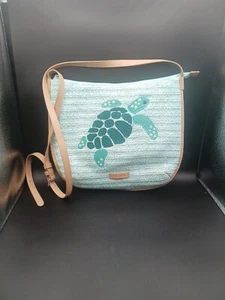 NEW-VERA BRADLEY SEAFOAM GREEN REGATTA EMBROIDERED AQUA SEA TURTLE BEACH BAG NWT - Picture 1 of 12