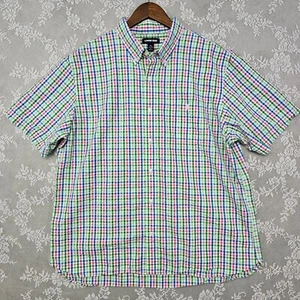 Lands' End Plaid Button Down Shirt Mens XL Multicolor Seersucker Summer Preppy - Picture 1 of 7
