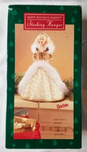 Vintage 1995 Hallmark Happy Holidays Barbie Stocking Hanger Gold Dress - Picture 1 of 8