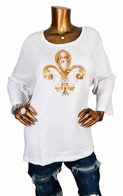 Blusa Quacker Factory 3XPlus Top Elastizada Nueva con Etiquetas Lentejuelas Blancas Tachonadas Suéter-Como Foto 1 de 4