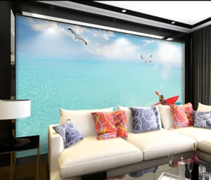 3D Sun Sea Red Boat 74 Wall Paper Murals Wall Print Wall Wallpaper Mural AU Kyra - Picture 1 of 6