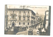cartolina d' epoca catania via ETNEA ANIMATISSIMA 2 TRAM spedita 1926