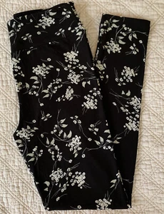 Leggings Lularoe OS Negros con Flores Grises DE COLECCIÓN Floral Calce Clásico Nuevos sin Etiquetas - Imagen 1 de 2