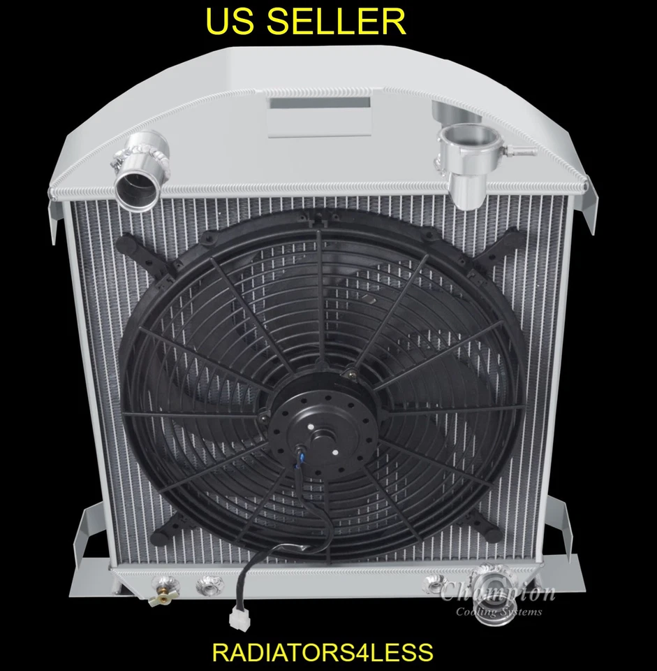 CHAMPION 4 FILAS RADIADOR ALUMINIO VENTILADOR 16" 28 29 FORD MODELO A CHEVY GM MOTOR V8 Foto 1 de 3