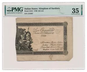 ITALIAN STATES (KINGDOM OF SARDINIA) banknote 50 Lire 1799 PMG VF 35 - Picture 1 of 7