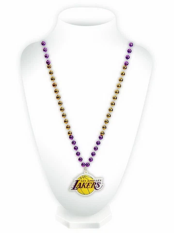 LOS ANGELES LAKERS MARDI GRAS SPORT BEADS NECKLACE WITH MEDALLION Cover