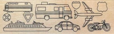 New Inkadinkado Rubber Stamp TRAVEL PLANES TRAINS AUTOS SHIP  freeUSAship - Image 1 of 2