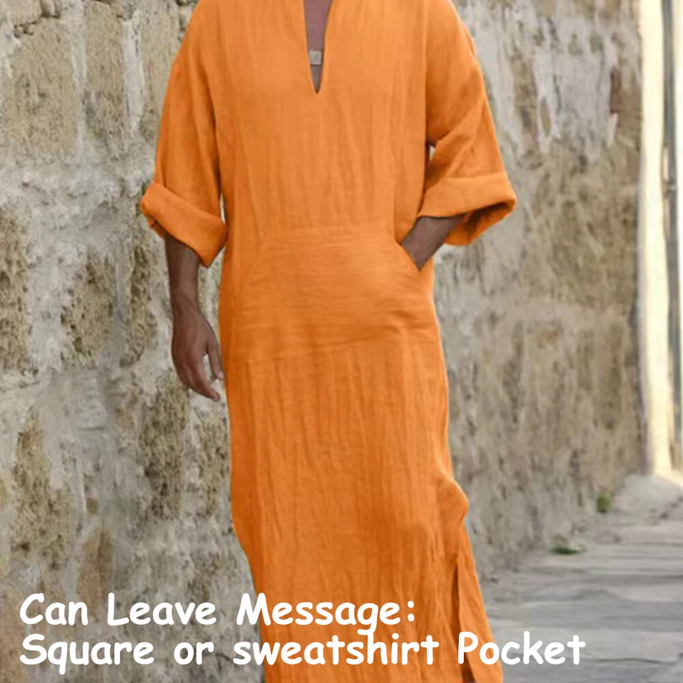 Vestido largo de lino de algodón islámico árabe retro de color liso para hombre talla grande Foto 1 de 4